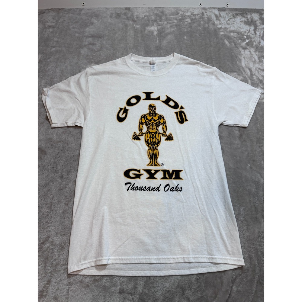 Golds Gym T-Shirt Mens Size Medium White Thousand Oaks Muscle Joe Bodybuilding